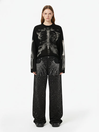 Skeleton Graphic Waffle Knit Sweatshirt