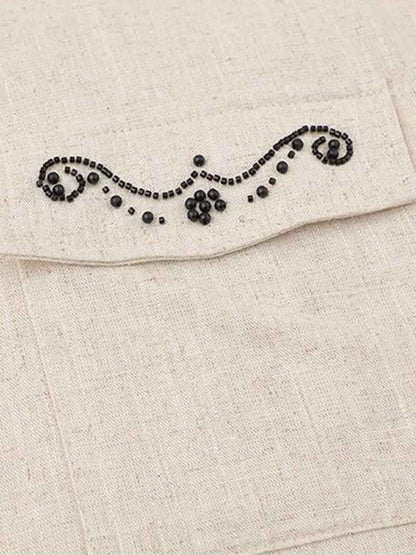 Revelse™  Textured Linen Blend Embroidered Short Sleeve Shirt