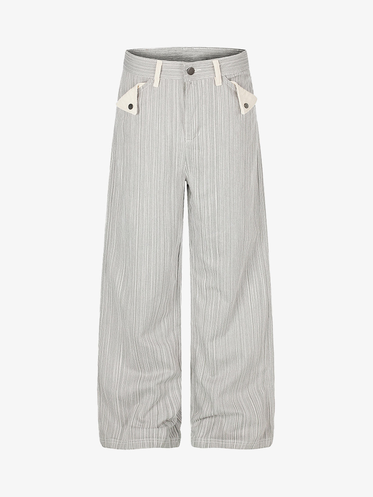 Wide-leg jeans with a bold graphic print and chain pocket details