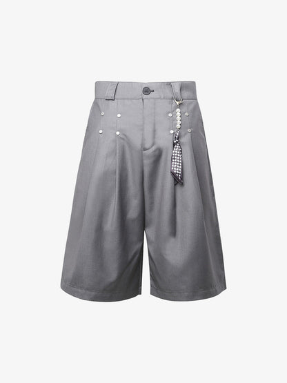 Revelse™  Pleated Wide-Leg Baggy Shorts With Pendant Decoration