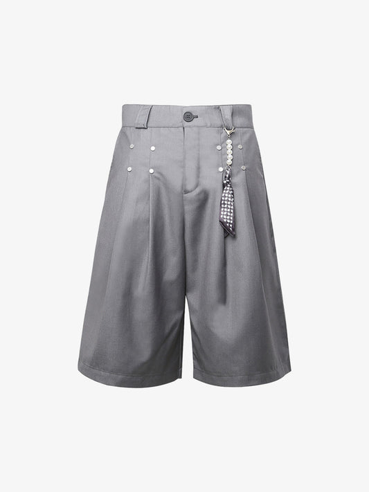 Revelse™  Pleated Wide-Leg Baggy Shorts With Pendant Decoration