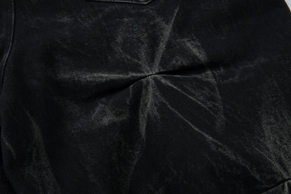 Washed Distressed Pleated Baggy Jeans