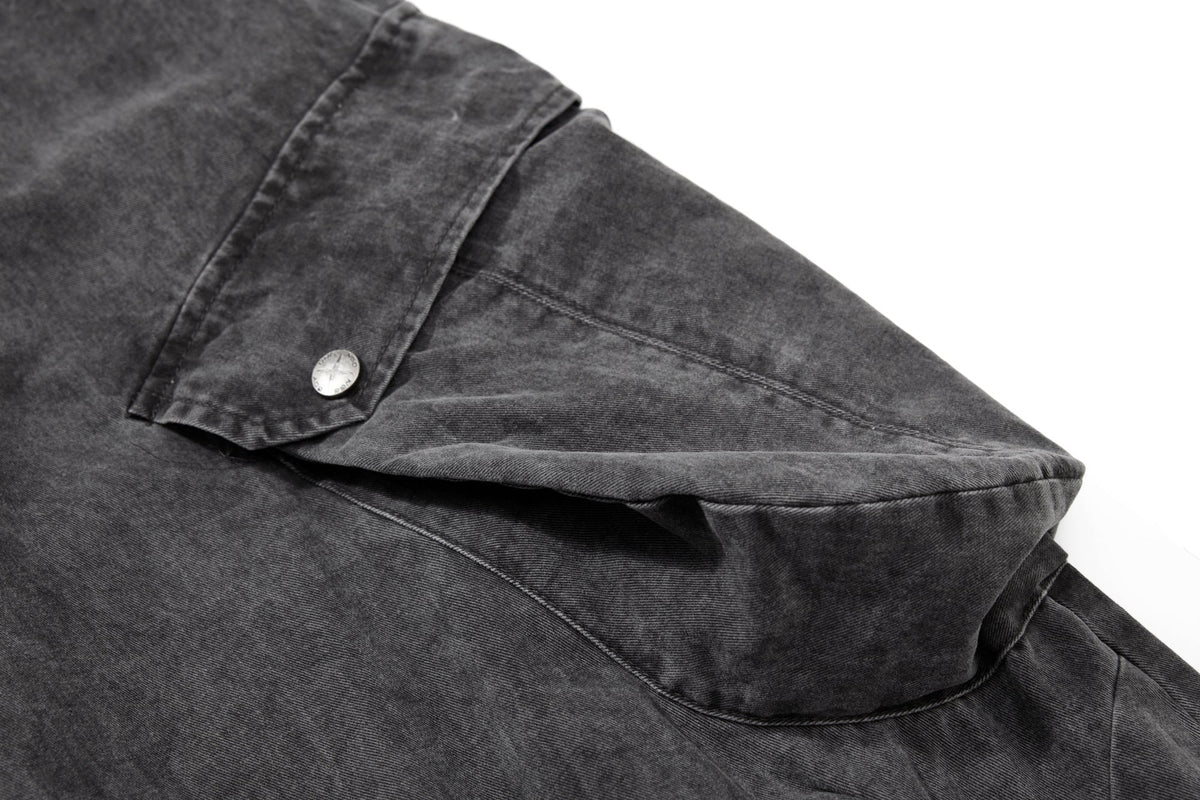 Wide-leg cargo trousers showing durable fabric and functional styling