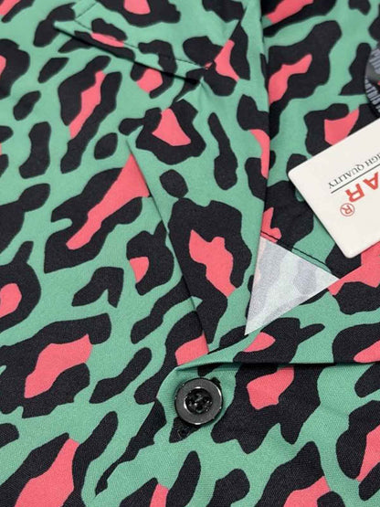 Revelse™  Faux Fur Leopard Print Boxy Shirt Green
