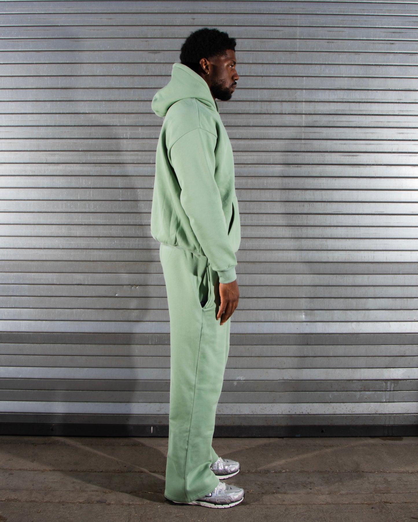 Oversized Cotton Blend Hoodie and Jogger Tracksuit Set Light Green