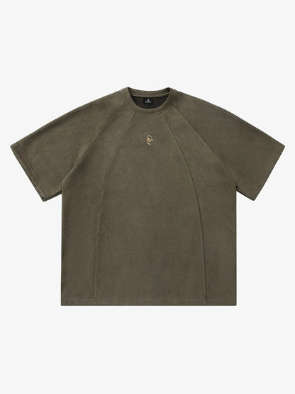 Suede Panel Raglan Sleeve T-Shirt