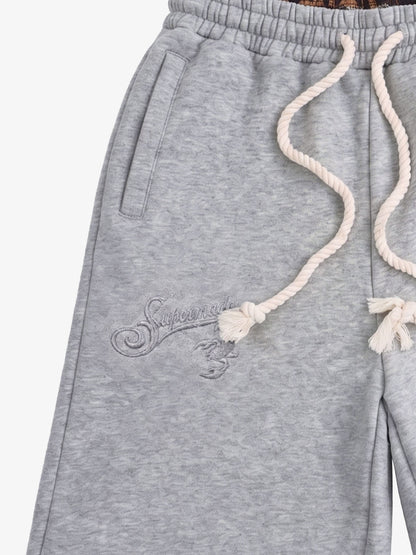 Fabric close-up of soft heathered cotton-blend jogger shorts