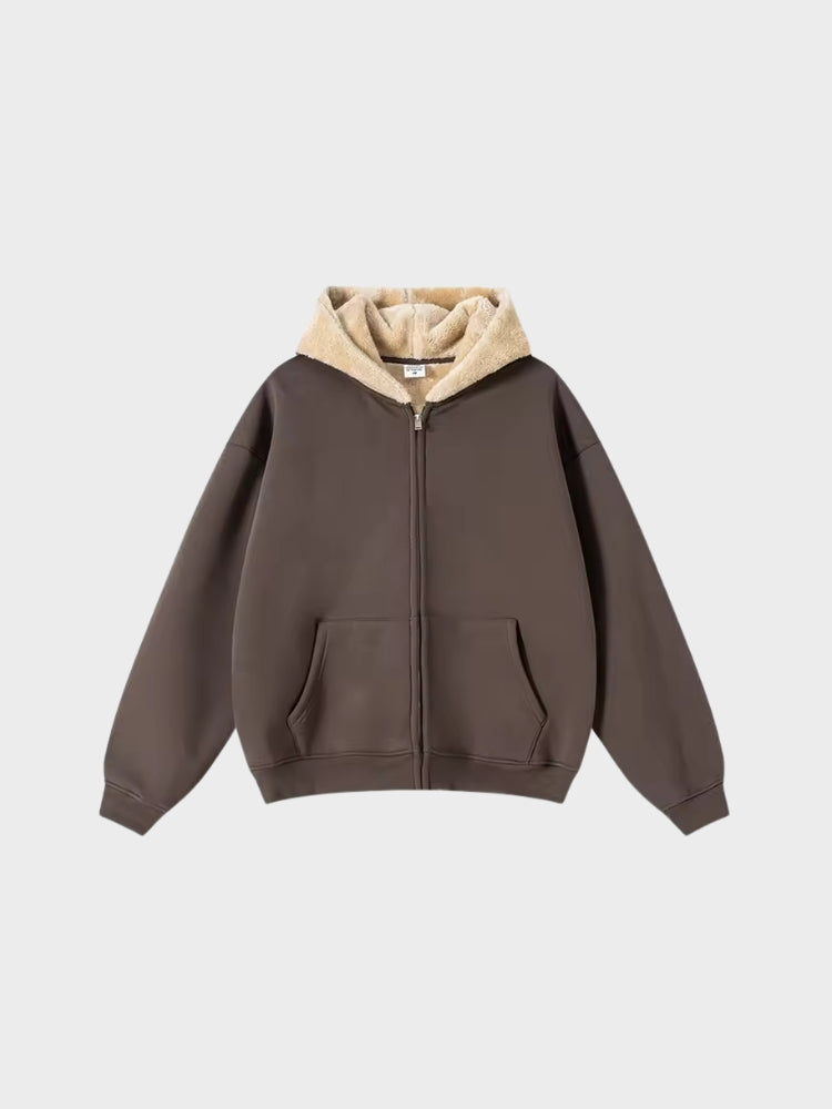 Full-Zip Fleece Hoodie Loose Fit