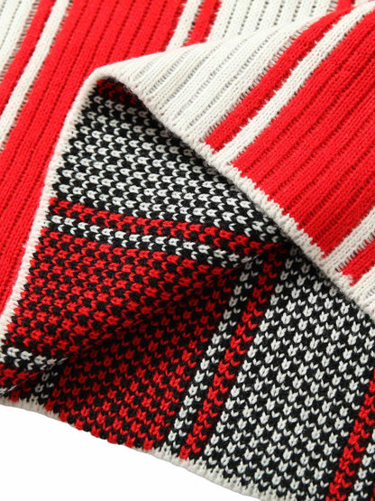 Revelse™ Vintage Striped Baseball Knit Sweater Red