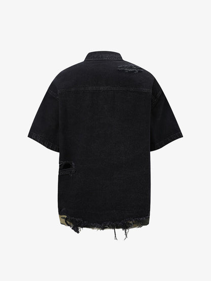 Revelse™ Distressed Denim Ripped Short-Sleeve Shirt