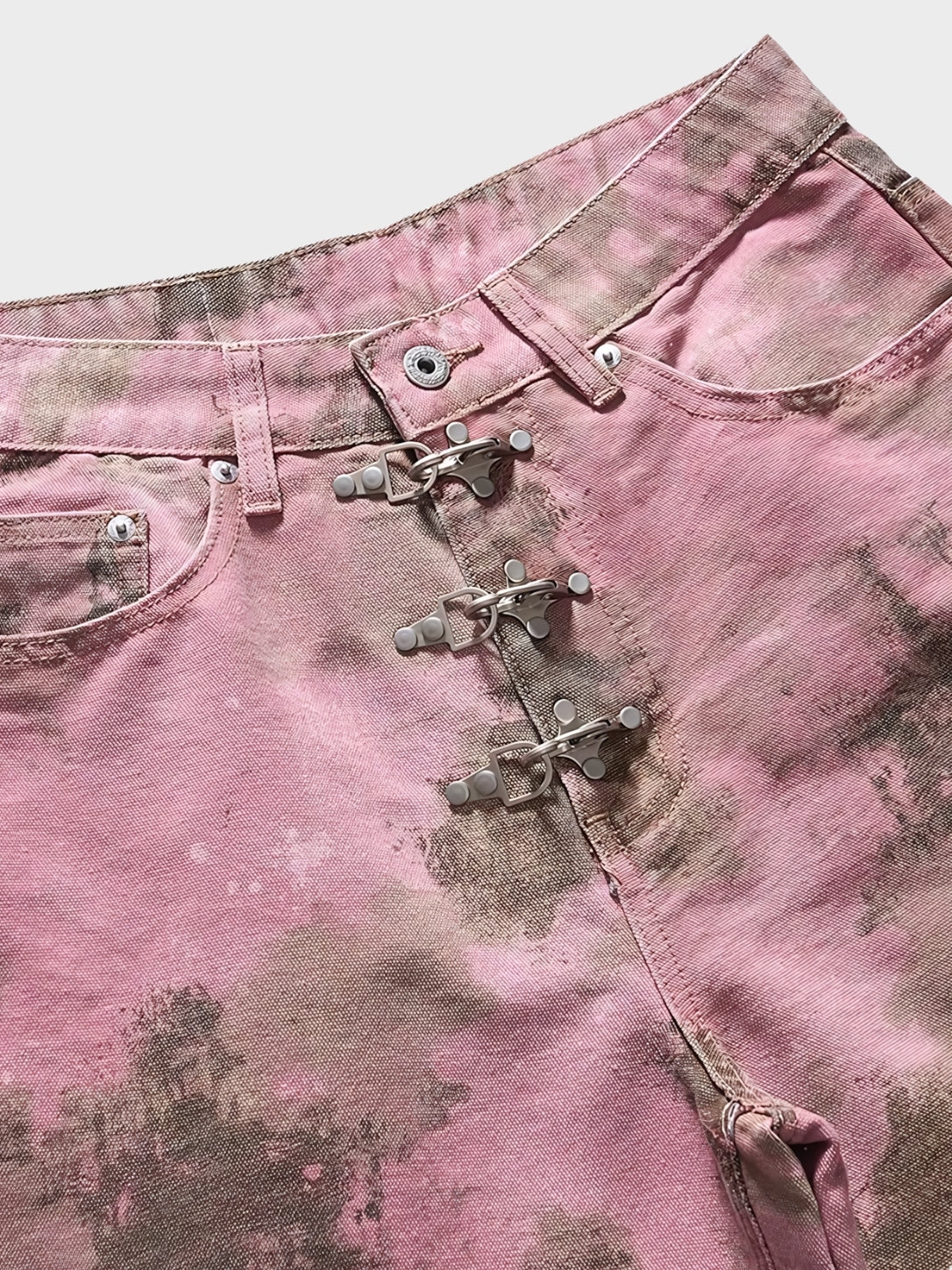 Detailed view of hem and leg opening on black denim jorts
