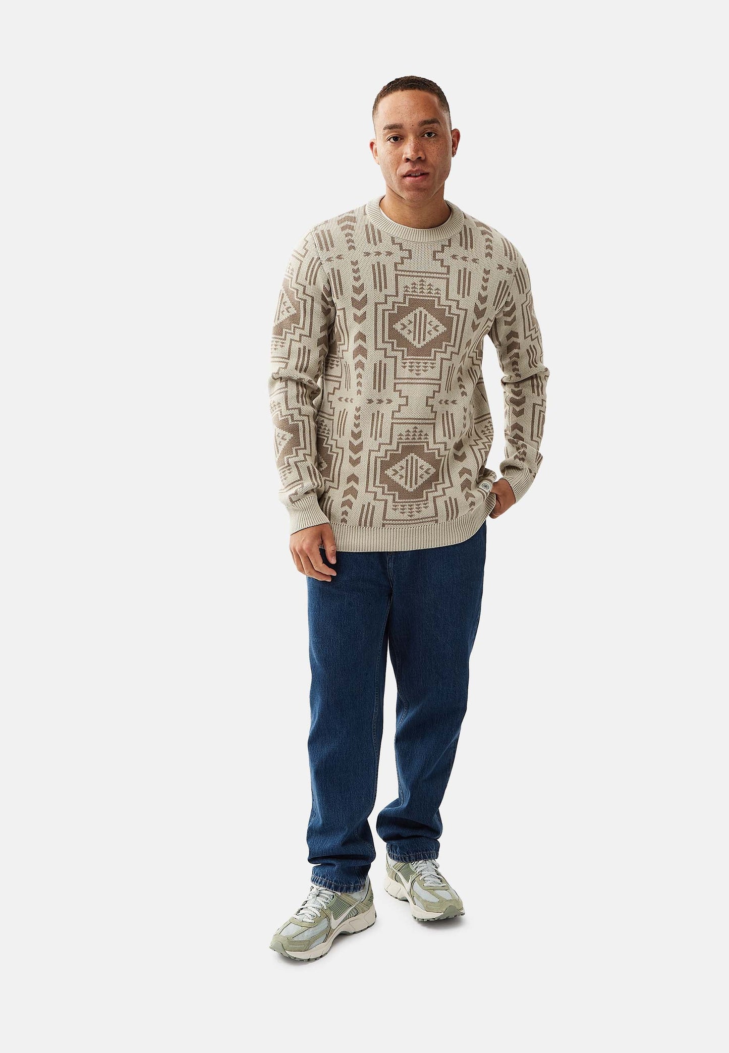 Organic Cotton Knit Crew Neck Sweater Stone Grey