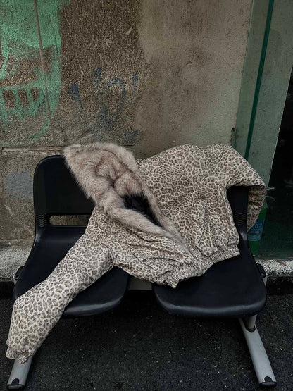 Cheetah Print Hooded Jacket with Faux Mink Fur Trim