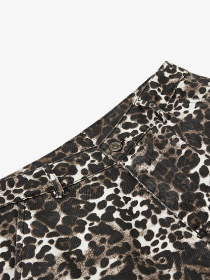 Leopard Print Wide Leg Cargo Pants