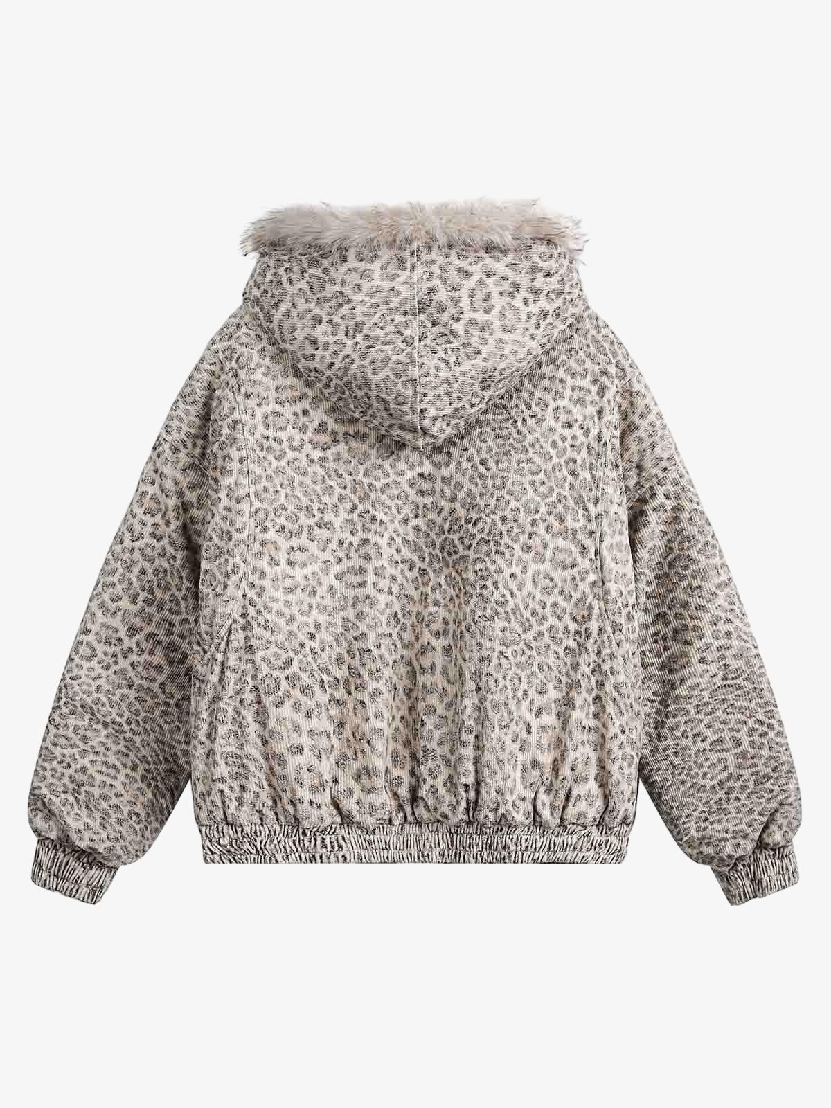 Cheetah Print Hooded Jacket with Faux Mink Fur Trim