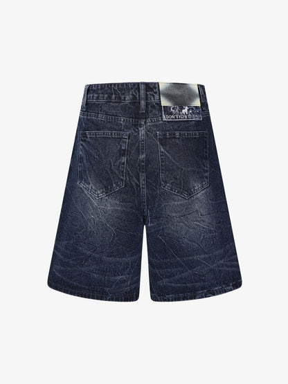 Revelse™ Wide Leg Washed Denim Shorts Blue