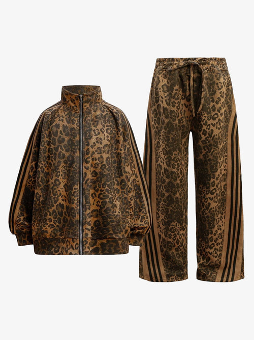 Cheetah Print Suede French Terry Tracksuit