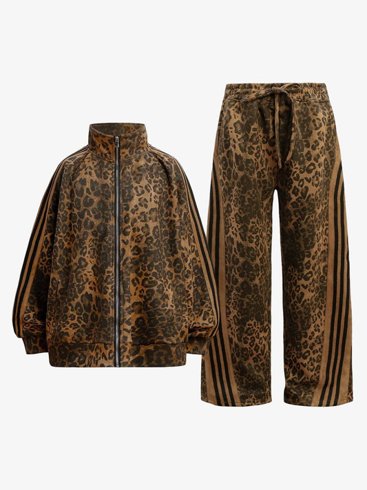 Cheetah Print Suede French Terry Tracksuit