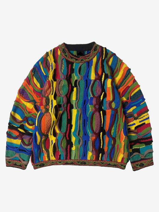 Striped cotton knit polo sweater with embroidered crest on the chest