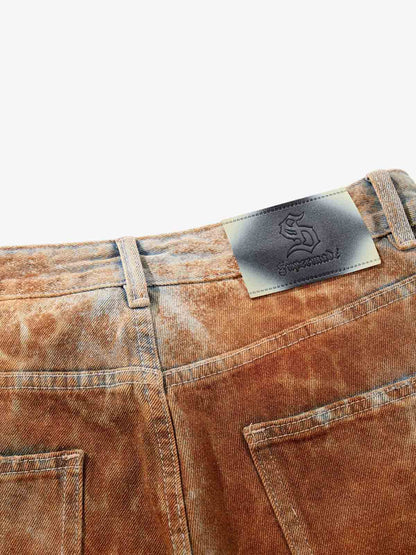 Croc Texture Washed Wide Leg Denim Jeans