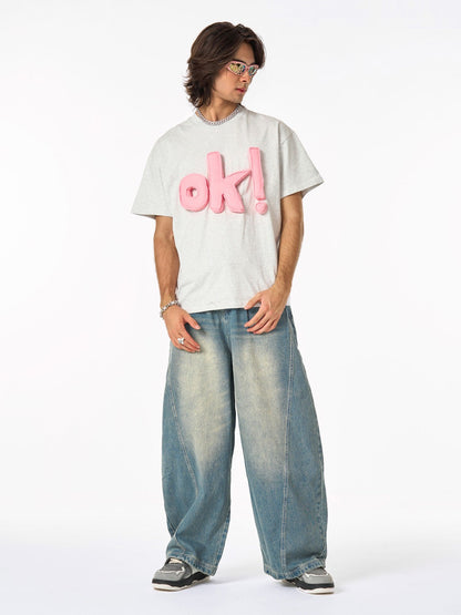 Revelse™ Graphic OK! Slogan Cotton T-Shirt