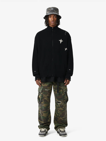 Woven Ripped Camouflage Cargo Baggy Pants