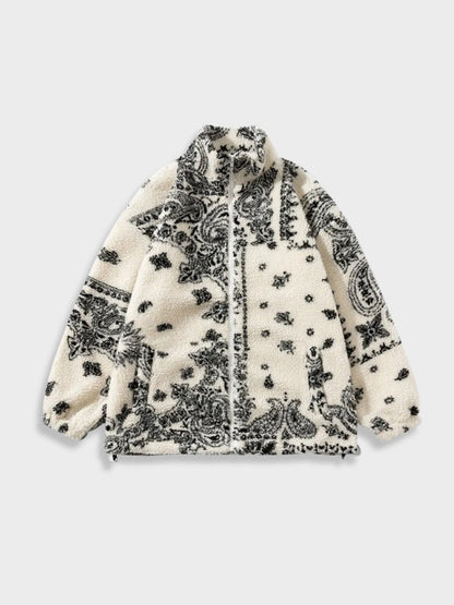 Lamb Fleece Jacket Paisley Pattern Loose Fit