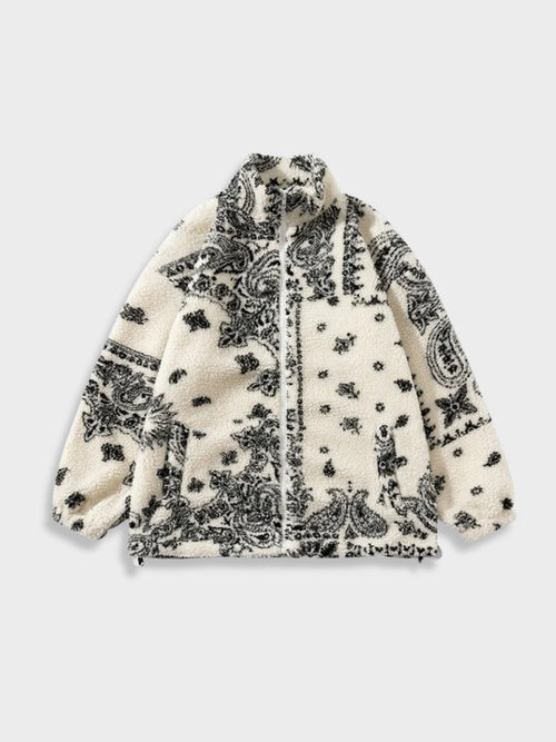 Revelse™ Lamb Fleece Jacket Paisley Pattern Loose Fit