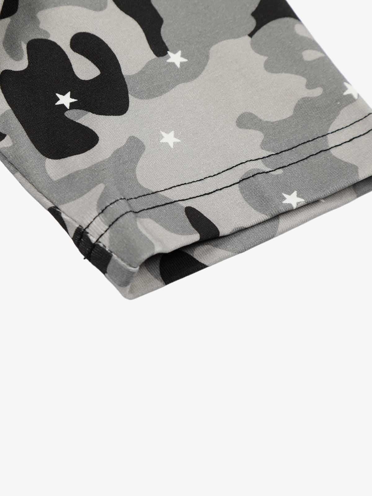 Camo Half Zip Hooded Mid Sleeve T-Shirt for Men