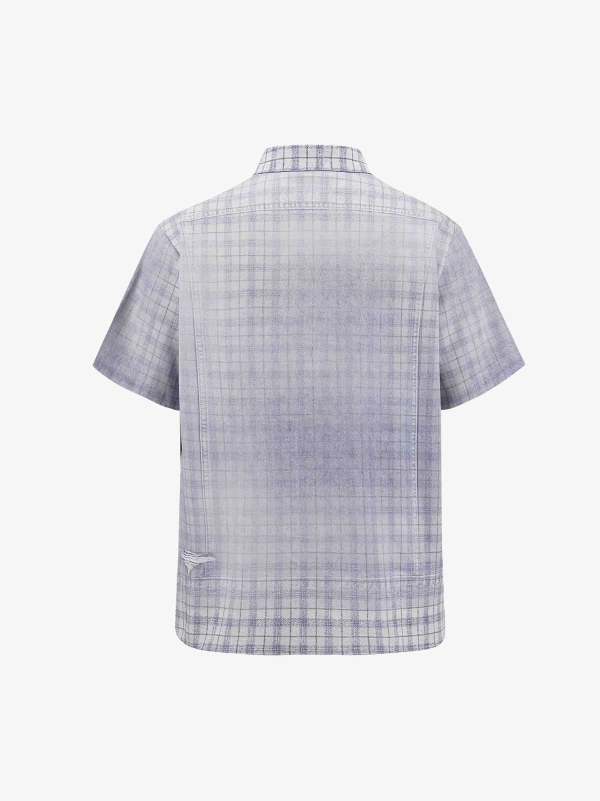 Revelse™ Vintage Washed Plaid Denim Texture Shirt Blue