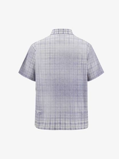 Revelse™ Vintage Washed Plaid Denim Texture Shirt Blue