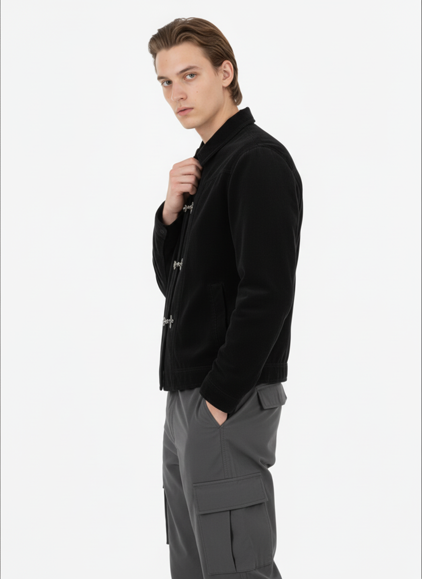 Retro Suede Bomber Jacket with Metal Button Lapel