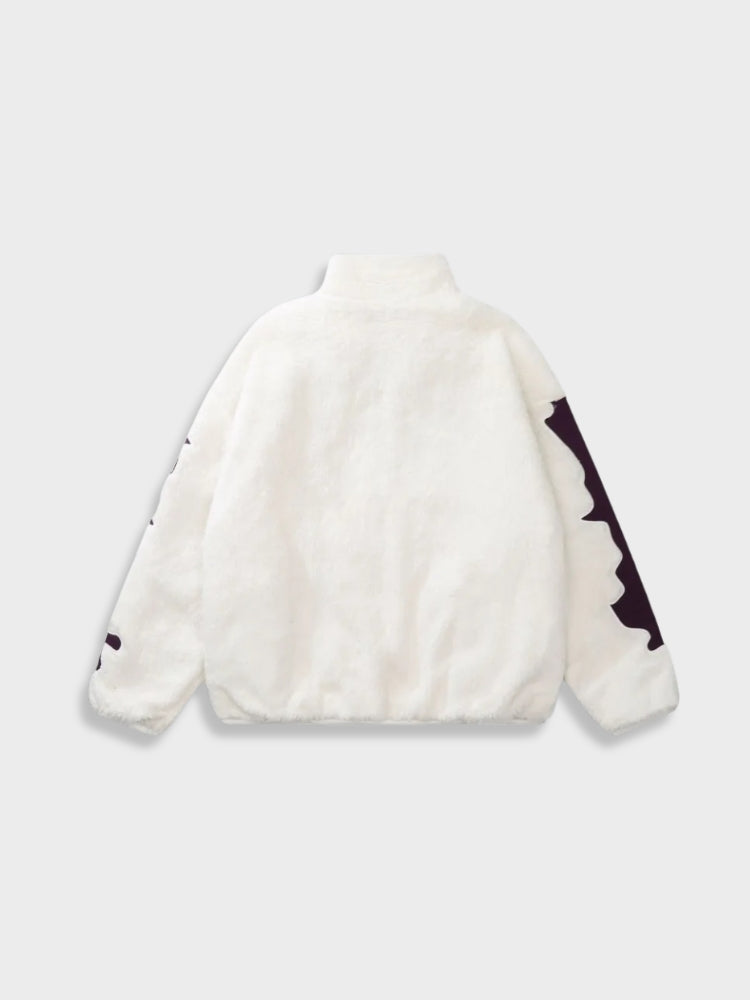 Unisex Fleece Zip Front Jacket Bone Print Black White