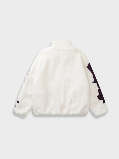 Unisex Fleece Zip Front Jacket Bone Print Black White