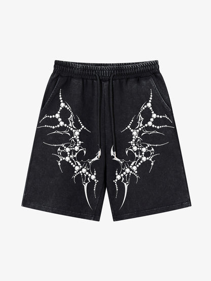 Women's distressed cotton shorts with sparkling rhinestone detailing