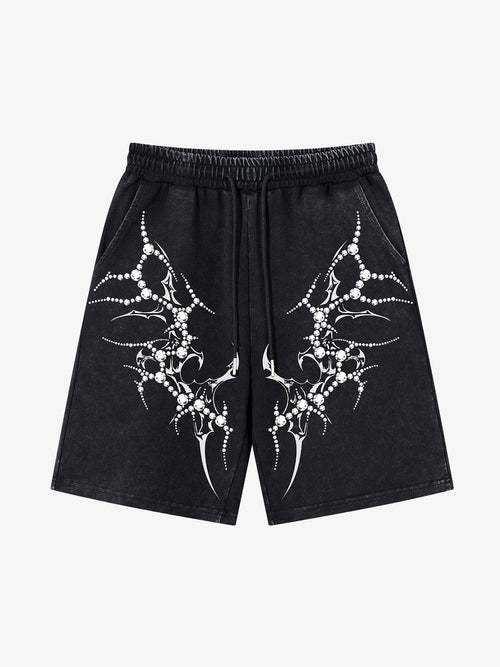 Women's distressed cotton shorts with sparkling rhinestone detailing