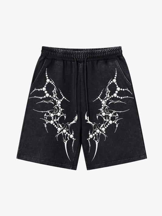 Women's distressed cotton shorts with sparkling rhinestone detailing