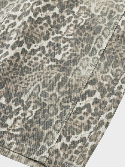 Leopard Print Baggy Denim Shorts