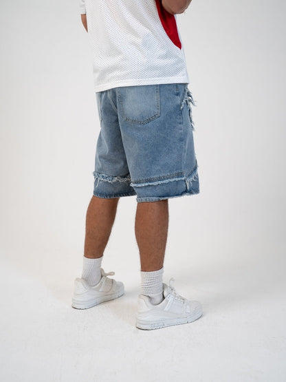 Distressed Embroidered Denim Jorts