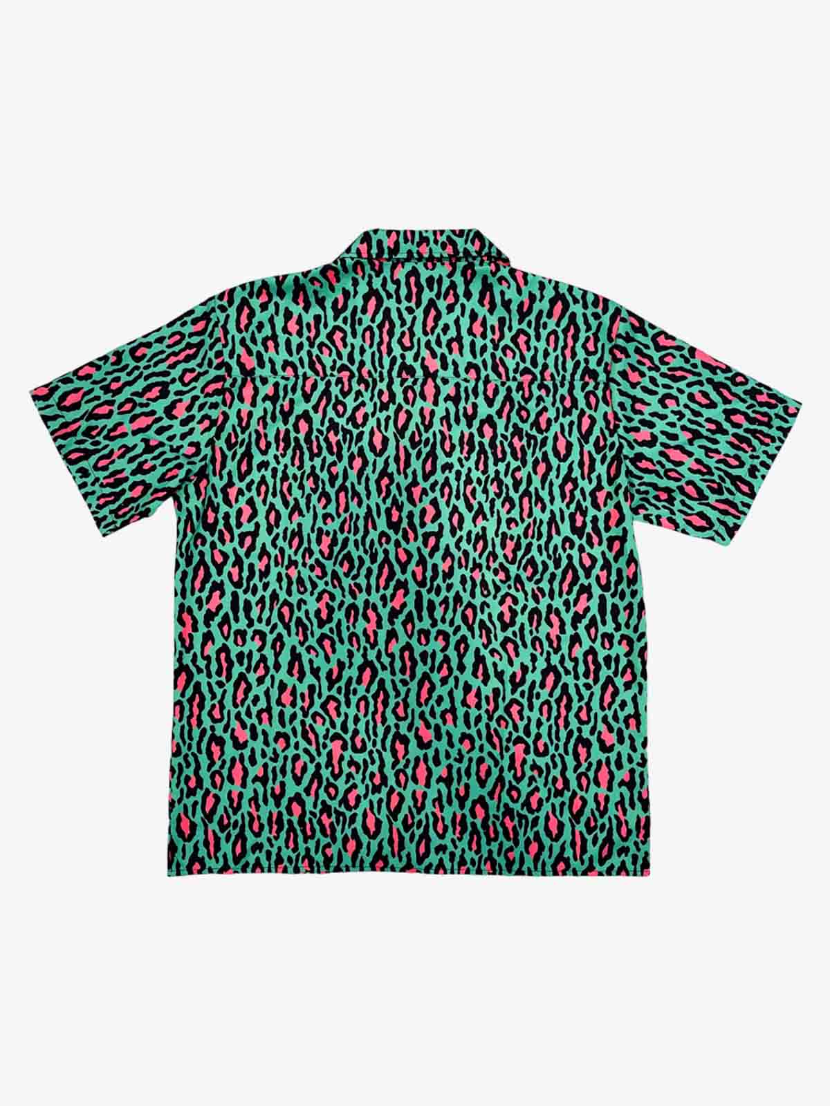 Revelse™  Faux Fur Leopard Print Boxy Shirt Green