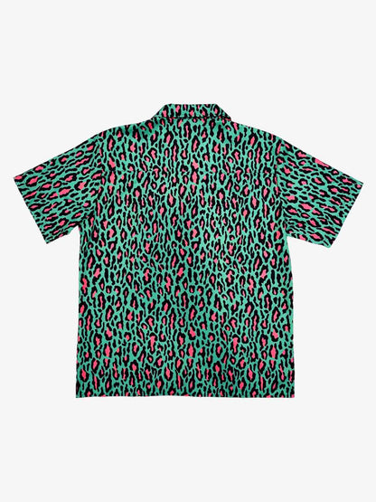 Revelse™  Faux Fur Leopard Print Boxy Shirt Green