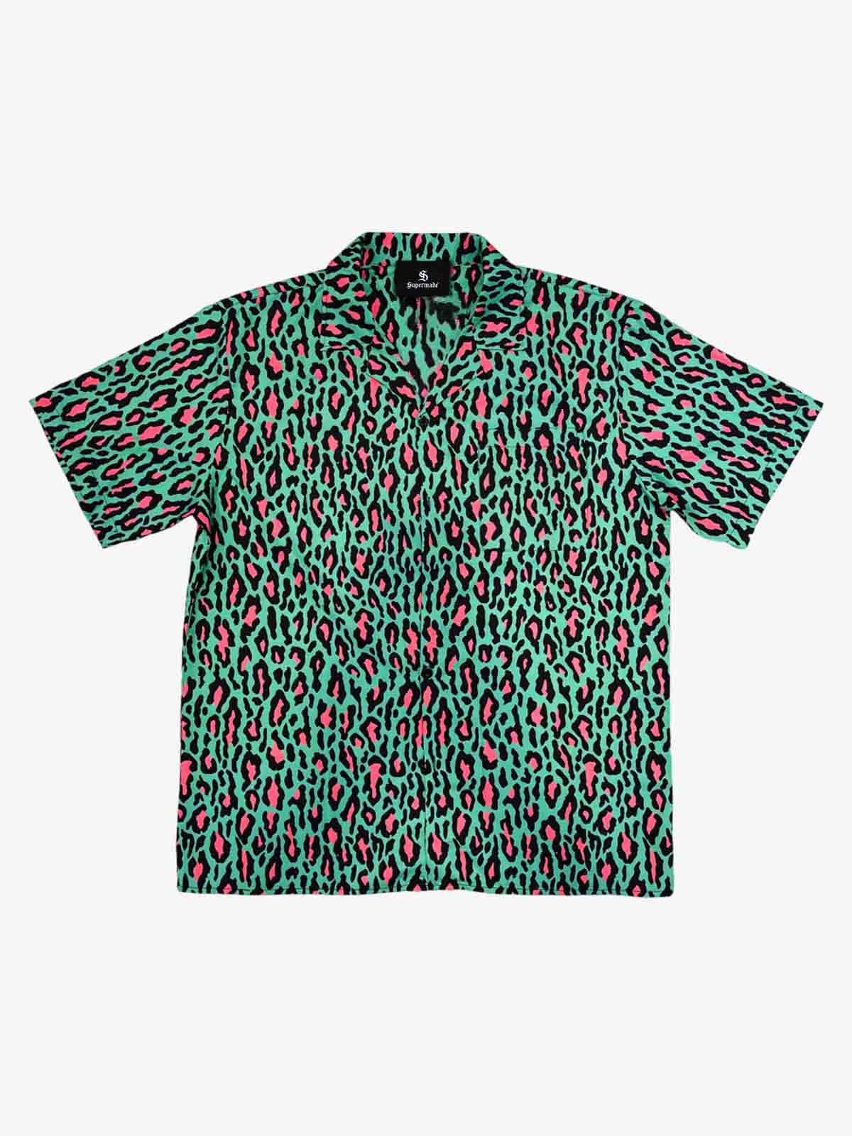 Revelse™  Faux Fur Leopard Print Boxy Shirt Green