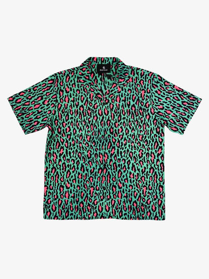 Revelse™  Faux Fur Leopard Print Boxy Shirt Green
