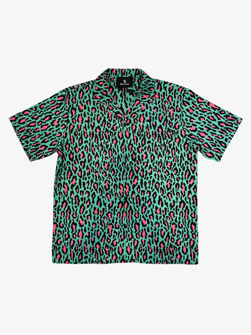 Revelse™  Faux Fur Leopard Print Boxy Shirt Green
