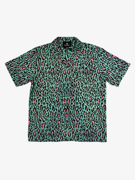 Revelse™  Faux Fur Leopard Print Boxy Shirt Green