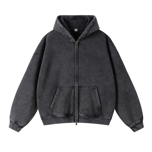 Washed Oversized Retro Zip-Up Hoodie