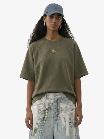 Suede Panel Raglan Sleeve T-Shirt