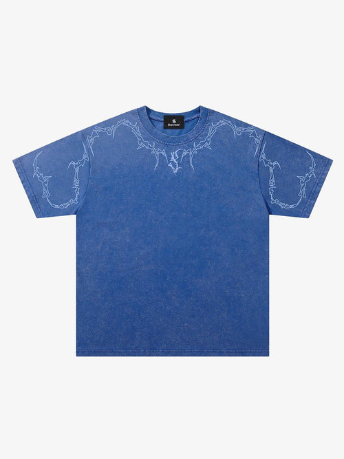 Front view of relaxed fit graphic T-shirt with short sleeves