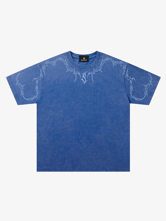 Front view of relaxed fit graphic T-shirt with short sleeves