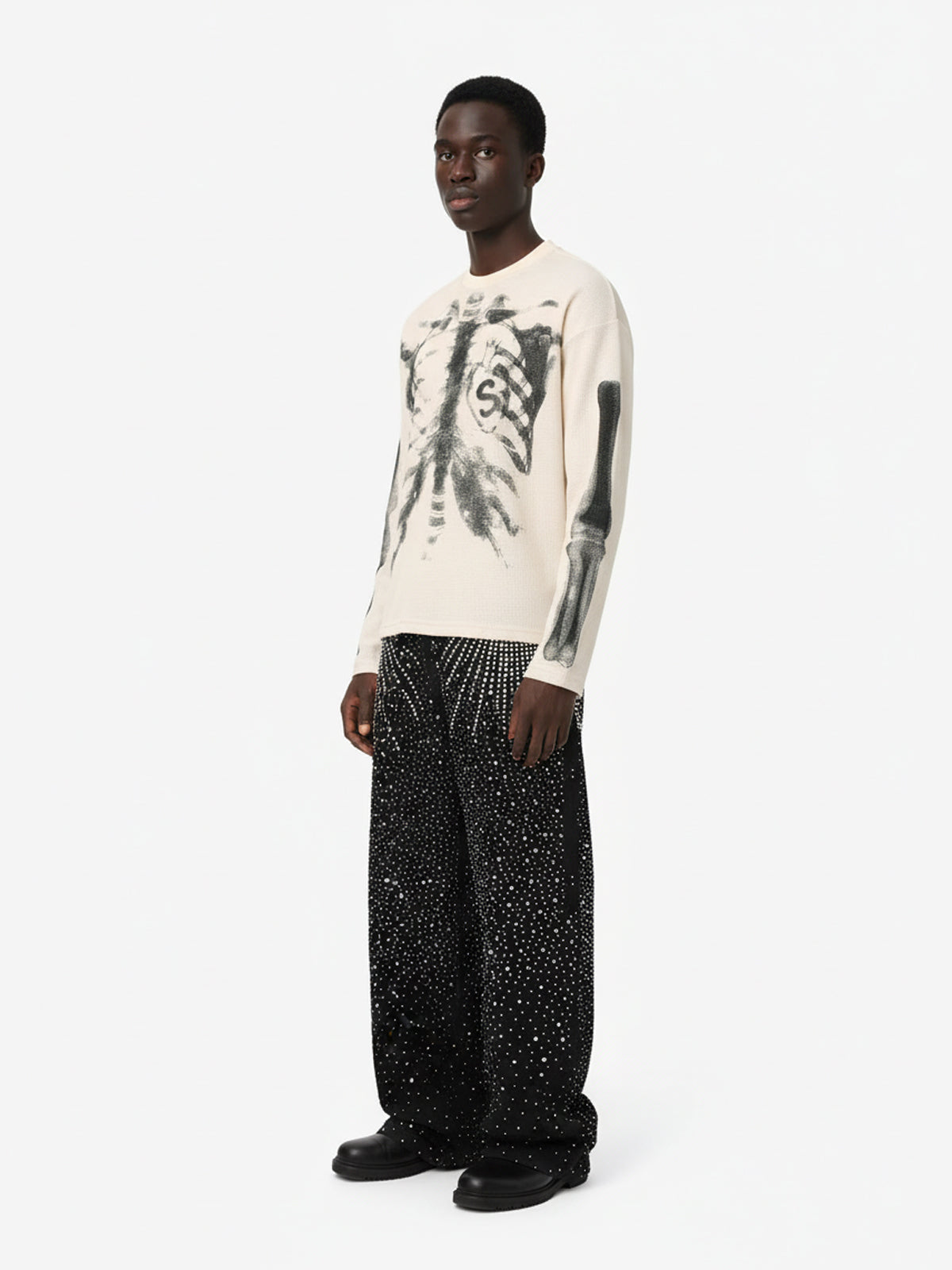 Skeleton Graphic Waffle Knit Sweatshirt